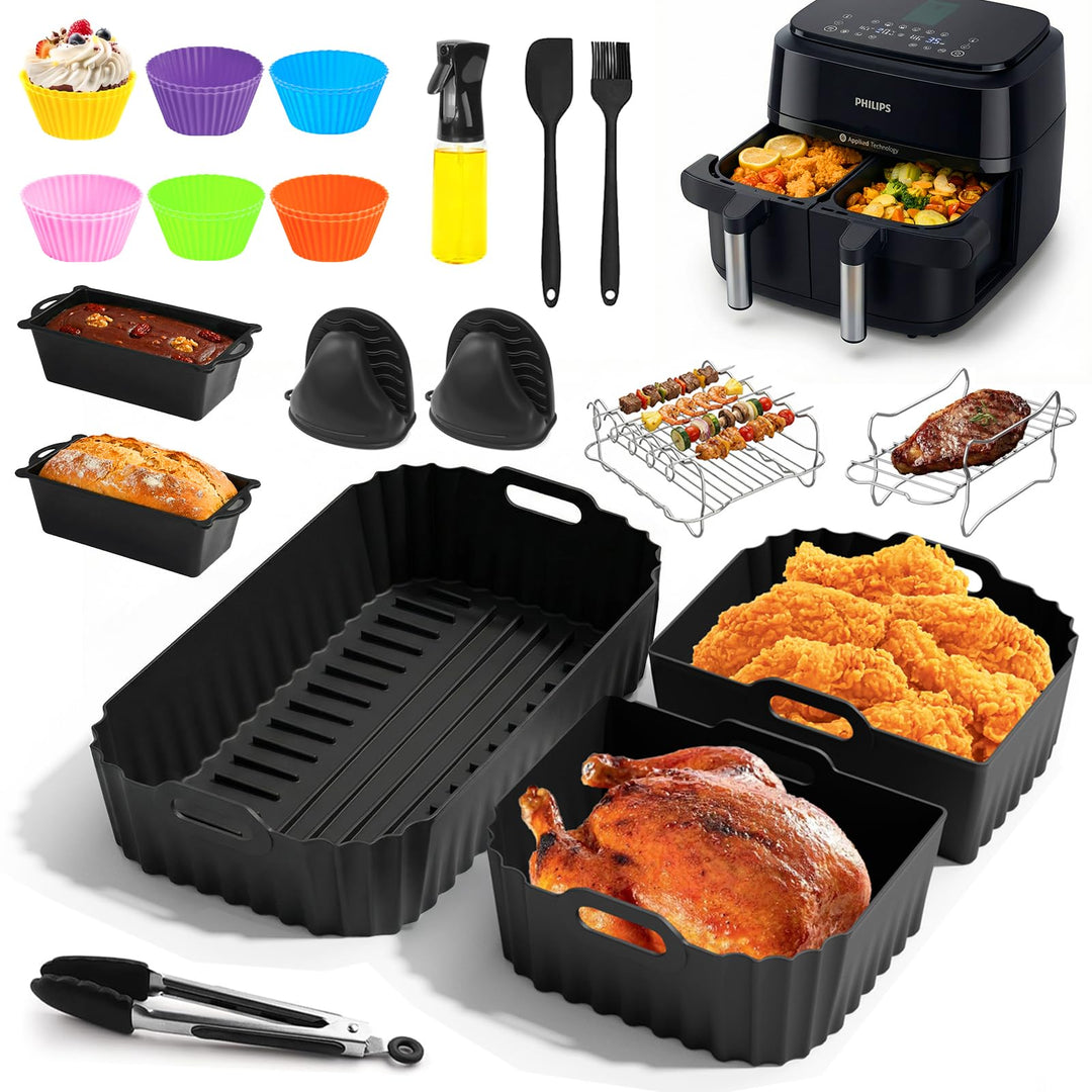 28 Stück Heissluftfritteuse Zubehör für Philips Dual FlexBasket Airfryer 1000 Series, BPA-frei, Airf