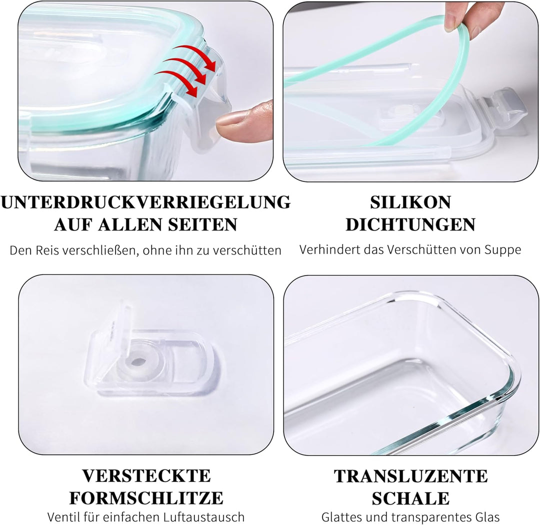 Familien-Set Meal Prep Boxen – 370-640-1040-1520ml Frischhaltedosen Glas Mit Deckel Blau | Mikrowell