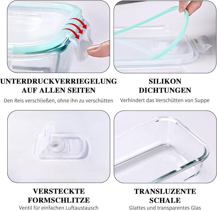 Familien-Set Meal Prep Boxen – 370-640-1040-1520ml Frischhaltedosen Glas Mit Deckel Blau | Mikrowell