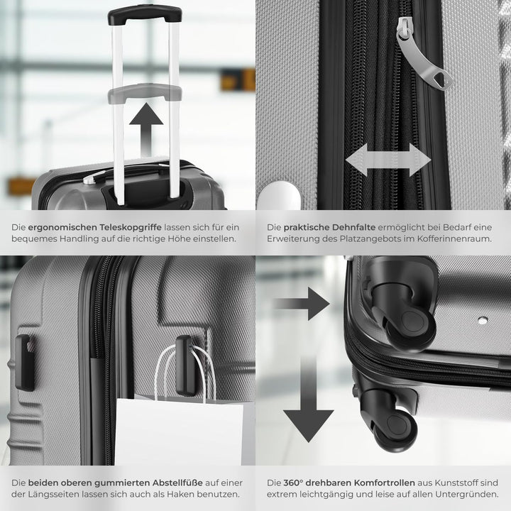 tectake® 4 TLG Reisekoffer Set, TSA Zahlenschloss, Hartschalenkoffer Set, Trolley Kofferset, ABS Har