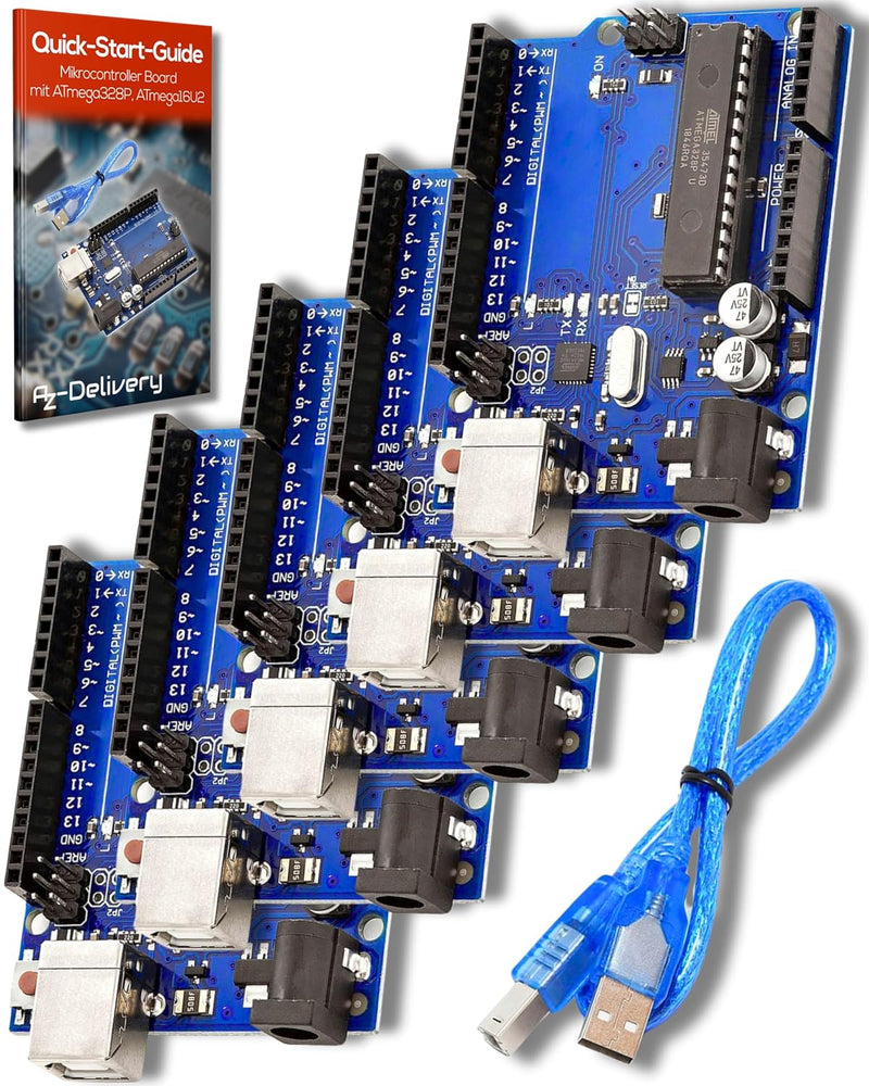 AZDelivery 5 x AZ-ATmega328DIP-Board Mikrocontroller Board ATmega16U2 8-bit Entwicklerboard mit Haup