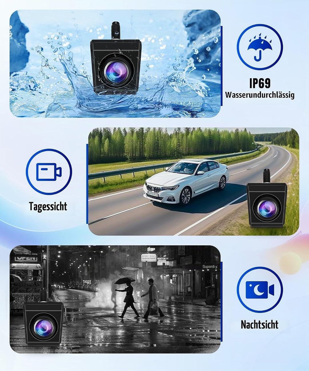 VECHTEL Rückfahrkamera Kable mit 4.3-Zoll-HD-Bildschirm, IP68 Nachtsicht Drehbar Rückfahrkamera mit