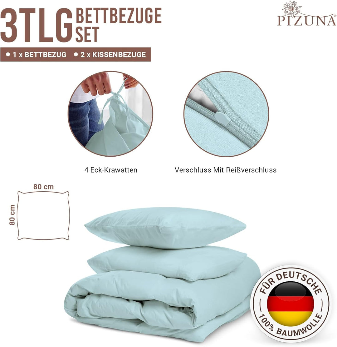 Pizuna 400 Fadenzahl aus Baumwolle Bettwäsche Baby blau, 100% Langstaple Baumwolle Bettbezug und Kis