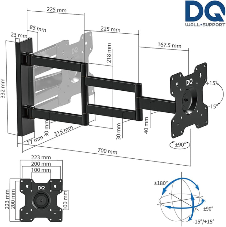DQ Rotate XL 70 cm, Wandhalterung TV, bis 25 kg, VESA max.200x200mm Schwarz 70 cm / 25 kg Schwarz, 7