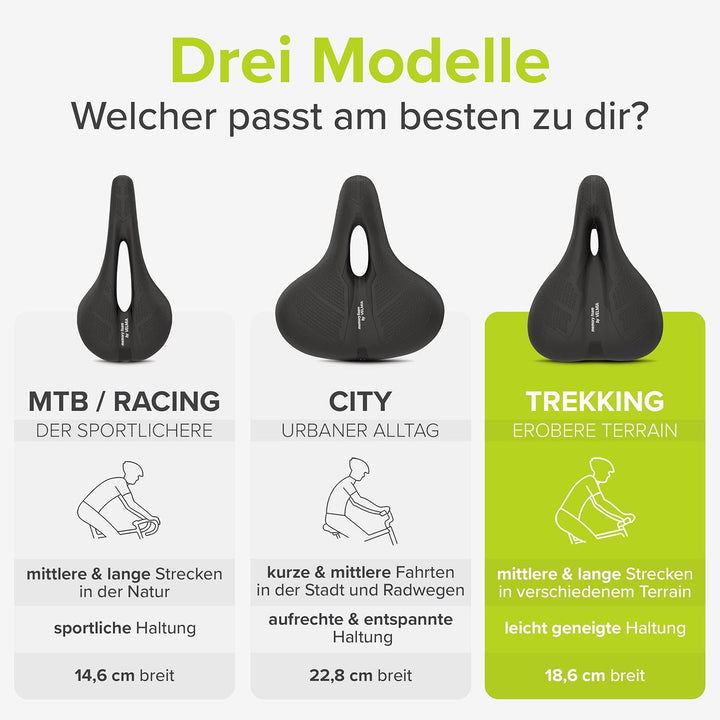 VELMIA Fahrradsattel mit ergonomischem 3-Zonen-Konzept & Memory Foam I Bequemer Fahrrad Sattel für D