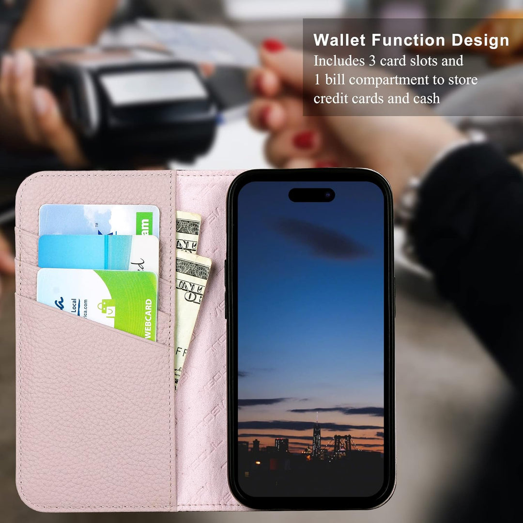 VISOUL Hülle für iPhone 13 Pro, Schutzhülle [Echt Leder] [Schützt vor Stoss] [Kartenfach] [Magnetver