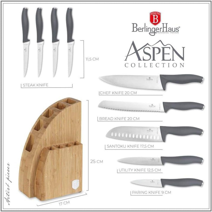 Berlinger Haus Messerset mit Ständer BAMBUS 10-tlg. Aspen Collection BH-2759, Aspen