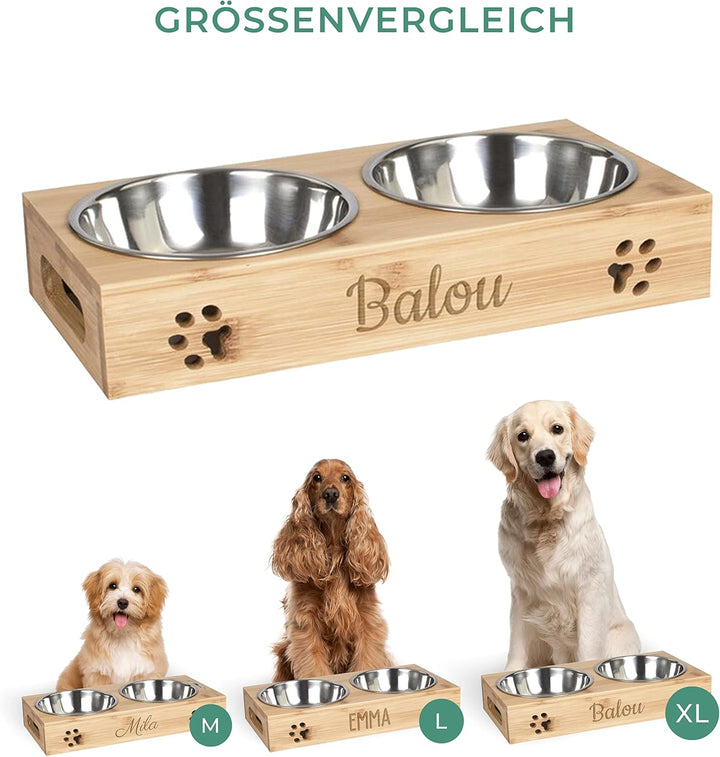 LAUBLUST Futterstation mit Name Personalisiert für Hunde - Natur | 31x15x6 cm - Futternapf & Wassern