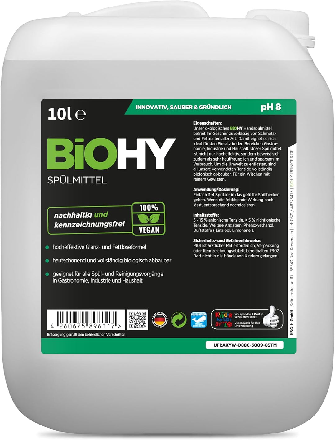 BiOHY Spülmittel (10 Liter Kanister) | Bio Geschirrspülmittel ohne schädliche Chemikalien | Flüssige