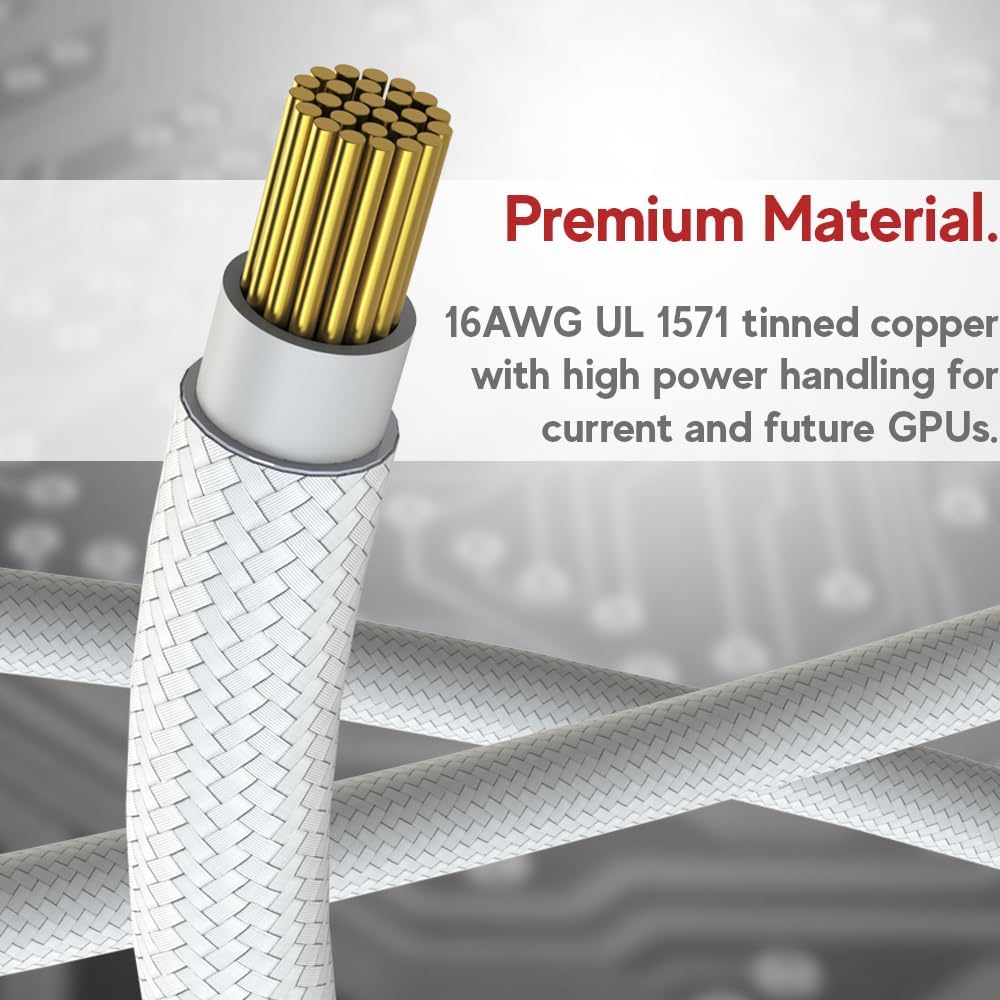LINKUP - AVA 600W PCIE 5.0 16Pin (12+4) Hochstrom-Netzkabel┃Gepresster & gelöteter Typ 16AWG ummante