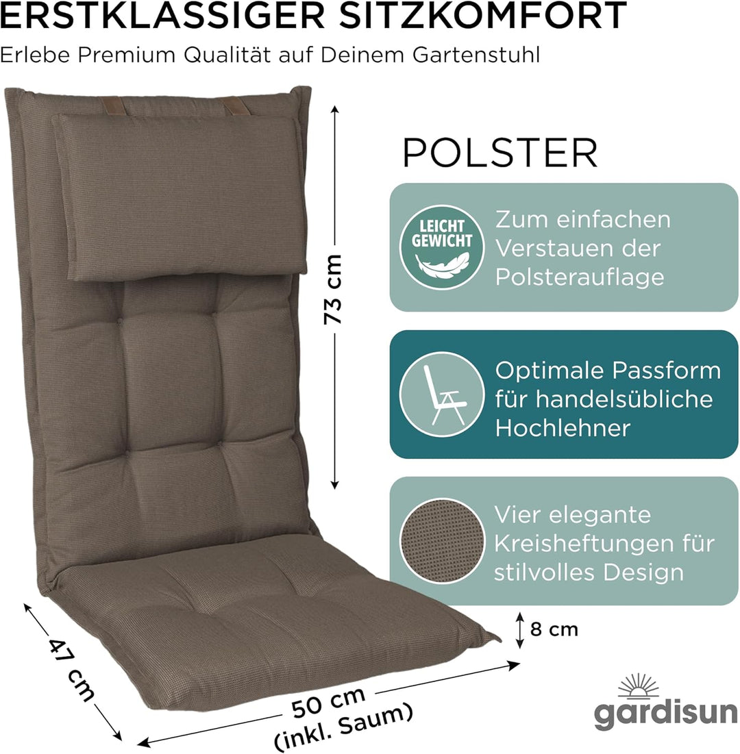 gardisun Gartenstuhlauflagen Hochlehner mit Kopfteil I Extra Dicke Sitzauflagen I Made in Europe I I