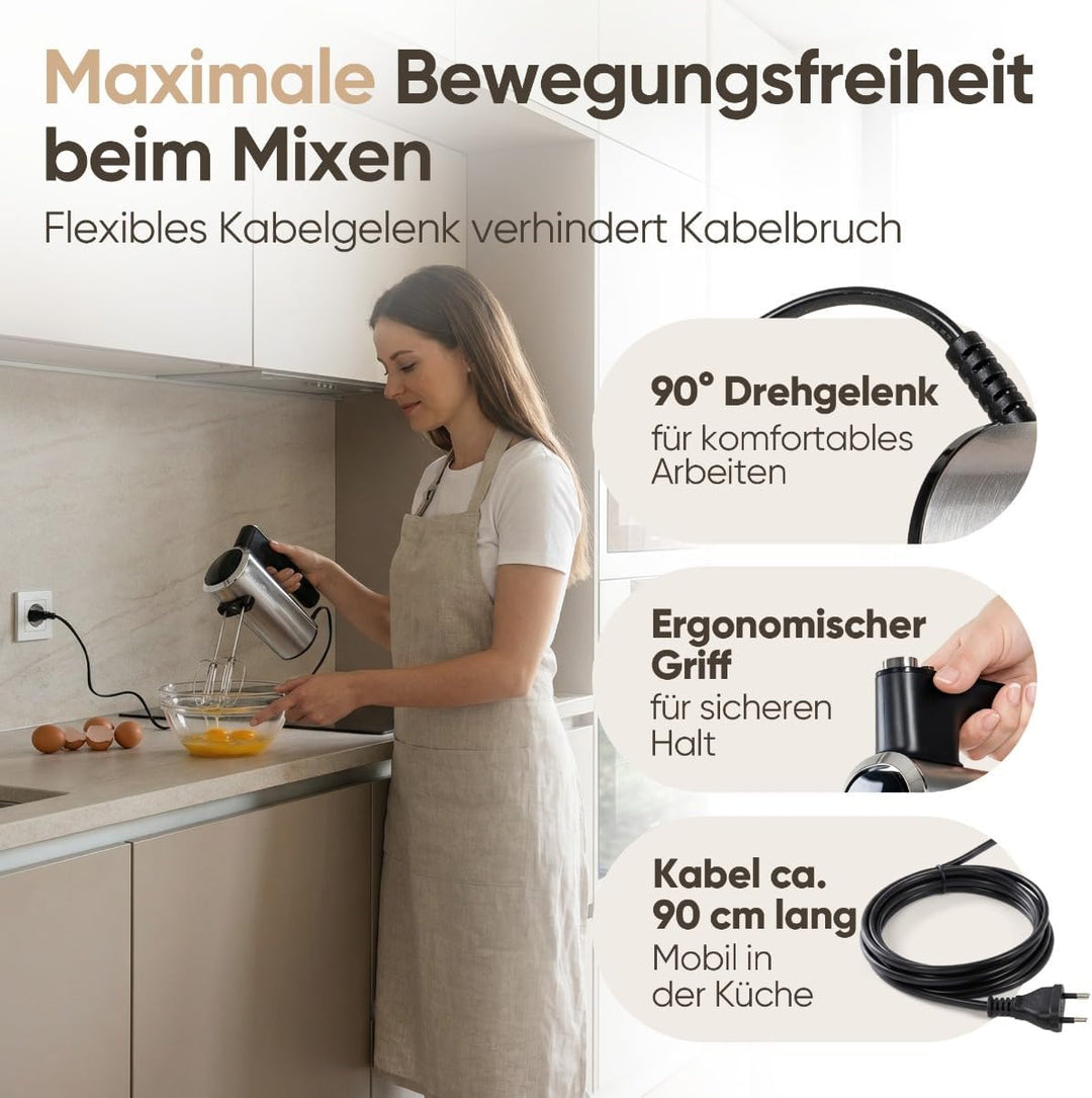 ProfiCook® Handmixer | 5 Stufen | sanfter Start | spülmaschinengeeignetes Zubehör | Turbo | 400W | M
