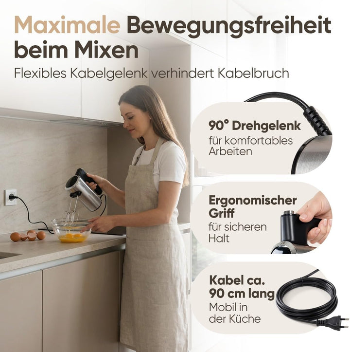 ProfiCook® Handmixer | 5 Stufen | sanfter Start | spülmaschinengeeignetes Zubehör | Turbo | 400W | M