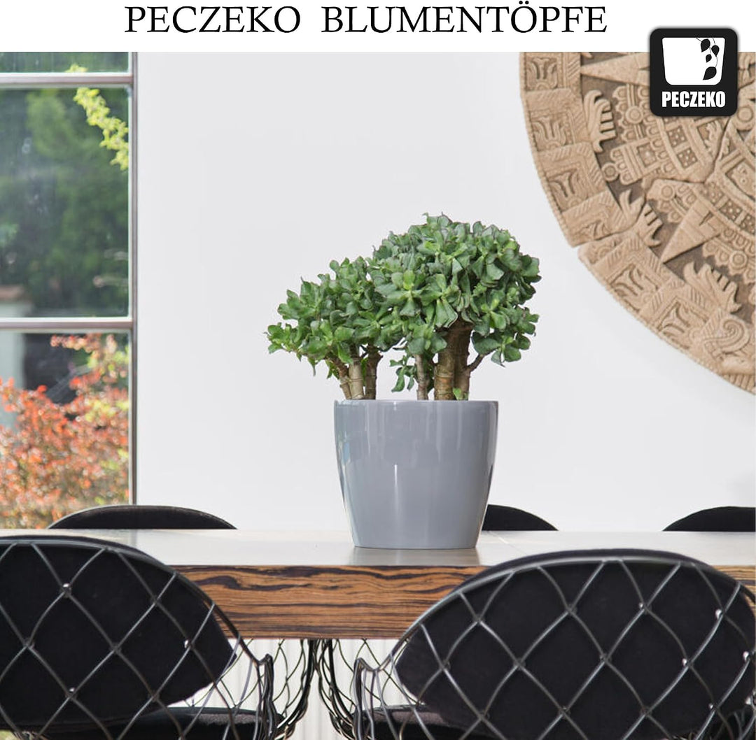 PECZEKO Glänzende Blumentöpfe - Deko Pflanztopf für Blumen &amp; Kräuter - Langlebige &amp; leichte runde Ku