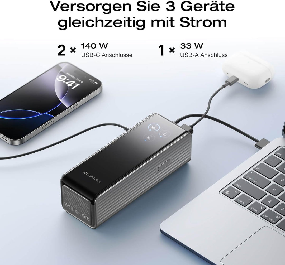 EcoFlow Powerbank 25000mAh 170W mit Zwei 140W USB-C Anschlüssen, Tragbares Ladegerät Laptop Power Ba