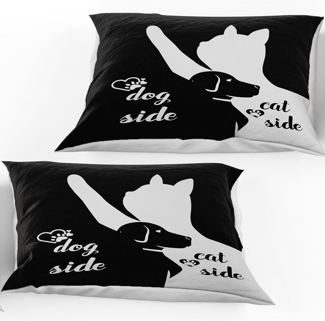 Bettwäsche-Set aus der Schwarz-Weiss-Serie Dog Side and Cat Side Motiv Bettbezug Paar Bettwäsche Set