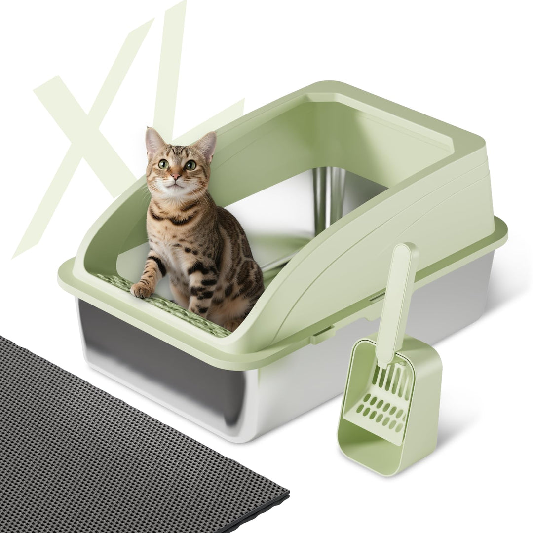 Katzentoilette Edelstahl Halbgeschlossen Gross | Katzenstreuschaufel, Doppelschicht Matte, Leicht zu