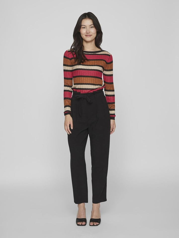 Vila Damen Viember New L/S Glitter Knit Top/Su Langarmshirt M Love Potion/Stripes:doeskin/Black/Cara