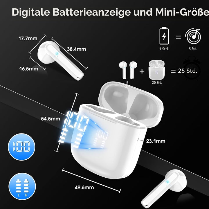 OYIB Bluetooth Kopfhörer, 2024 In Ear Kopfhörer Kabellos Bluetooth 5.3 Kopfhörer mit ENC Mic, 25 Std