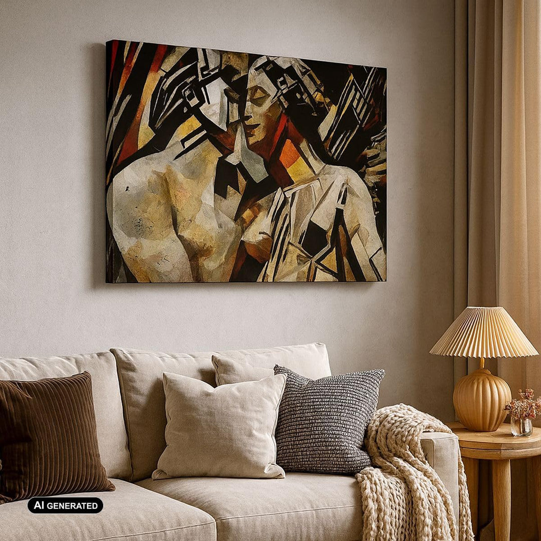 Bilder auf Leinwand 100x70cm Leinwandbild mit Rahmen Skulptur modern Gross Wanddeko Bild Schlafzimme