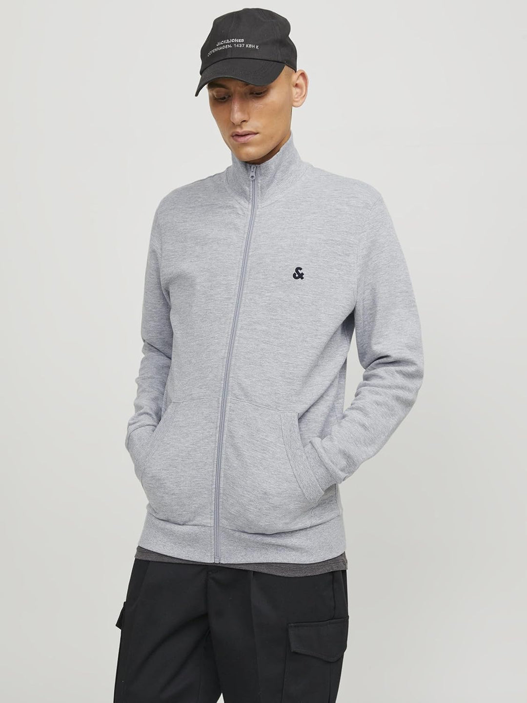 JACK & JONES Male Sweatshirt mit Reissverschluss Logo Sweatshirt mit Reissverschluss, Light Grey Mel
