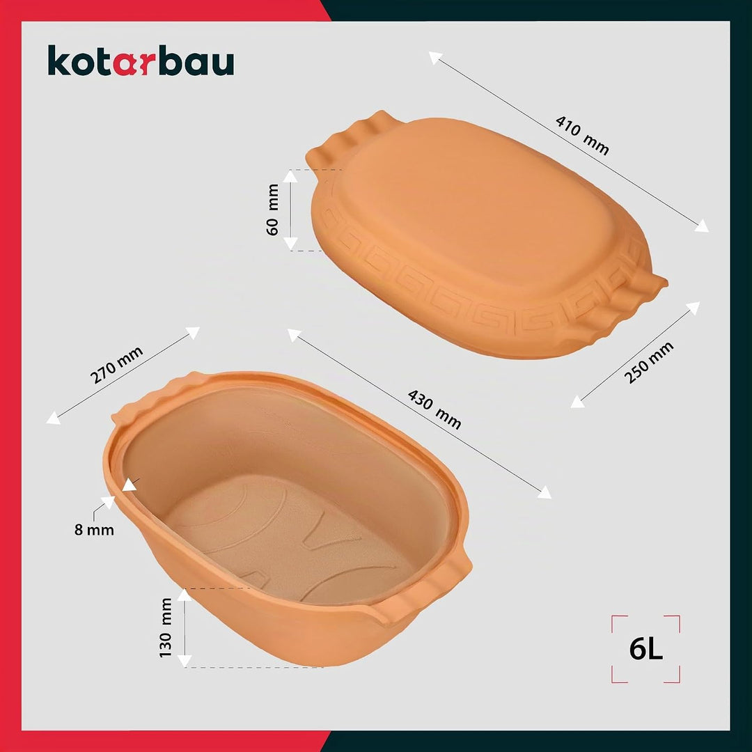 KOTARBAU® Keramik Bräter 6 L Römischer Topf Keramiktopf mit Deckel und Griffen Naturton Bräter Dampf