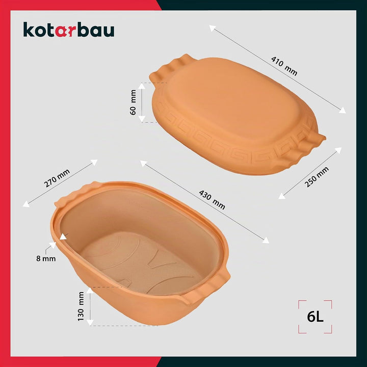 KOTARBAU® Keramik Bräter 6 L Römischer Topf Keramiktopf mit Deckel und Griffen Naturton Bräter Dampf