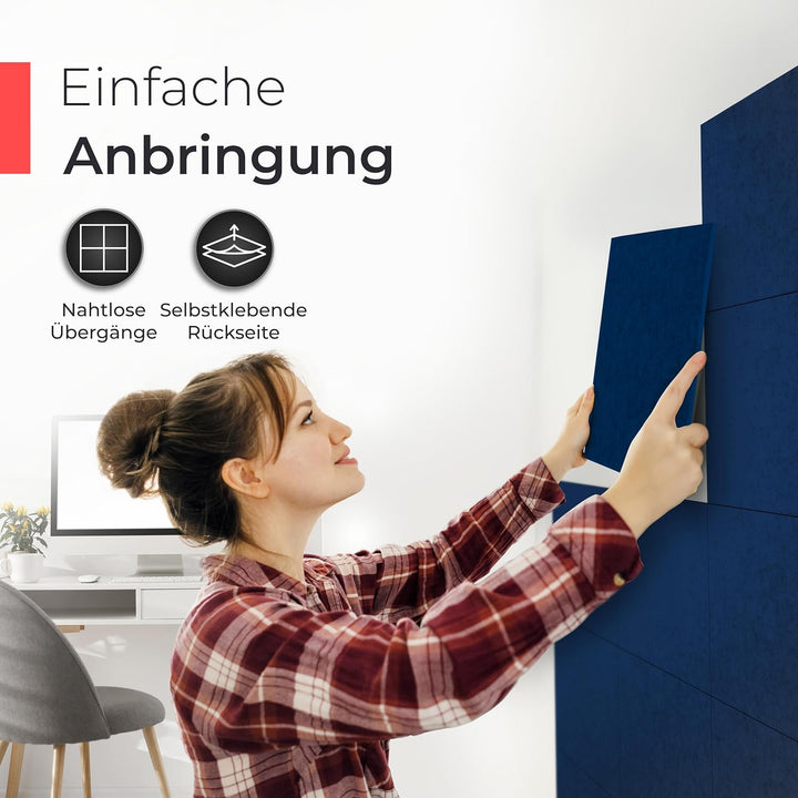 Akustikpaneele selbstklebend – 9er-Set | 30x30cm | Akustikfilz Royalblau, extra dick 15mm – 3D Wandp