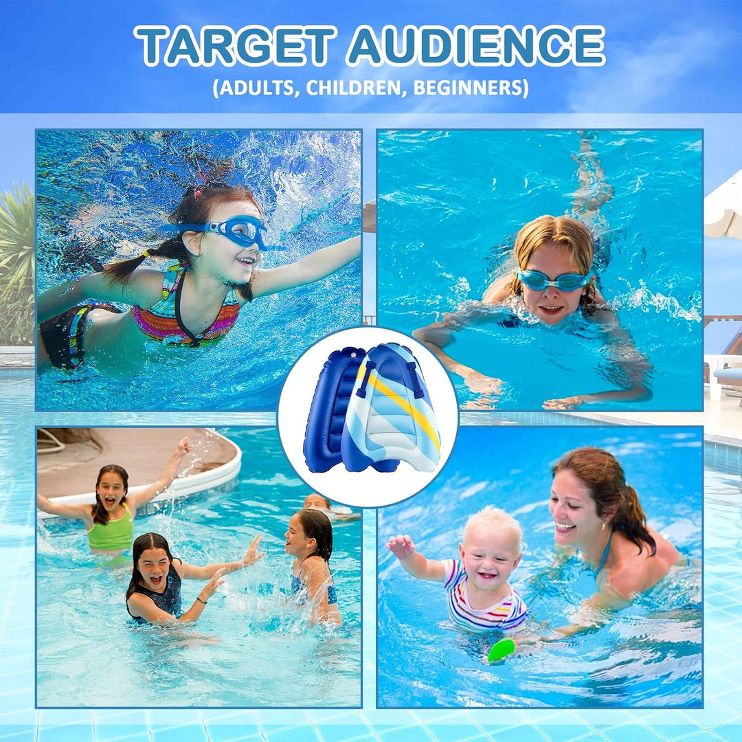 Aufblasbares Bodyboard Tragbares Bodyboard Kinder mit Griffen,Faltbar Schwimmenboard Blaue Streifen,