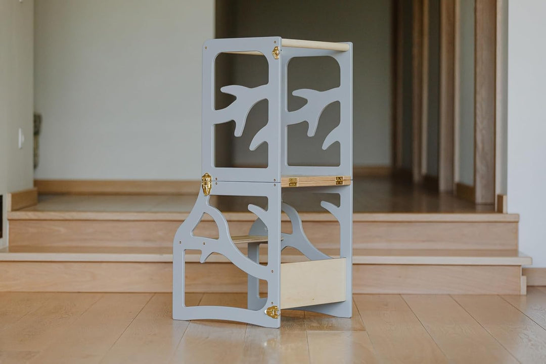 Weco Montessori Kinder Lernturm 2 in 1 Baum Design Tritthocker FSC Zertifikat Schreibtisch Montessor