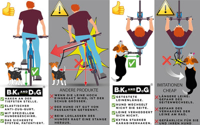 BIKE AND DOG - Hundeleine und Hundegeschirr für das Fahrrad, Geschirr mit 3 Ringen, Davon 2 seitlich