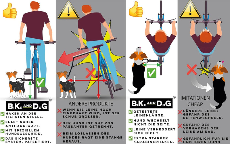 BIKE AND DOG - Hundeleine und Hundegeschirr für das Fahrrad, Geschirr mit 3 Ringen, Davon 2 seitlich