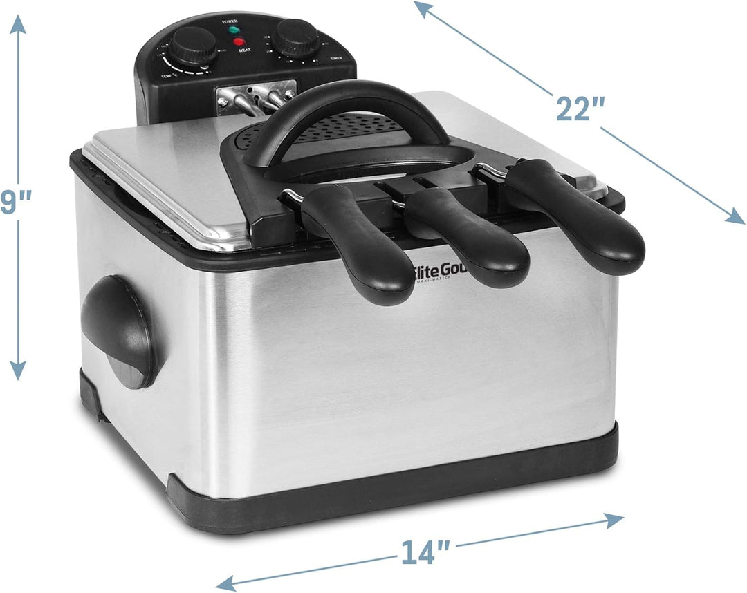 Elite Gourmet EDF-401T Elektrische Öl-Fritteuse, 3 Behälter, 1700 W, Timer-Steuerung, einstellbare T
