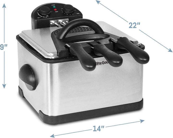 Elite Gourmet EDF-401T Elektrische Öl-Fritteuse, 3 Behälter, 1700 W, Timer-Steuerung, einstellbare T