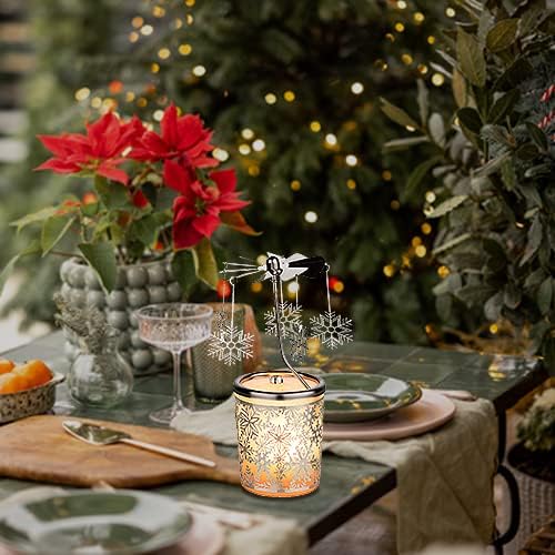 MaMeMi WEIHNACHTLICHES WINDLICHT/Teelichtkarussel aus Glas, Windlicht- Karussell [Motiv Schneeflocke
