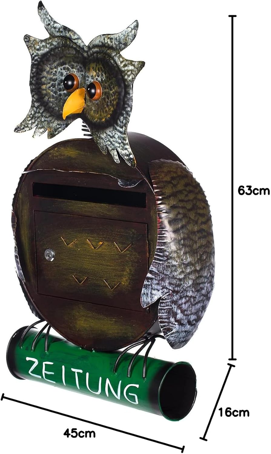 Antiker grosser und sehr edler Briefkasten, Tierdesign Eule, NA12A480 Handbemalt. sehr schön gearbei