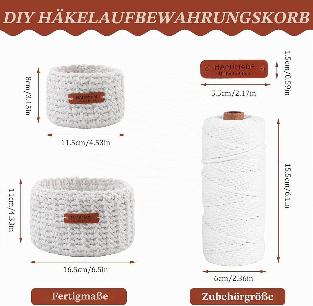Häkelset für Anfänger, 2 Grösse Rund Körbe häkeln mit Garn und Häkelnadel strickset für anfänger Pra