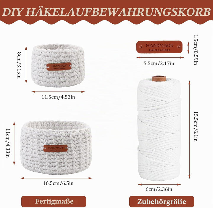 Häkelset für Anfänger, 2 Grösse Rund Körbe häkeln mit Garn und Häkelnadel strickset für anfänger Pra
