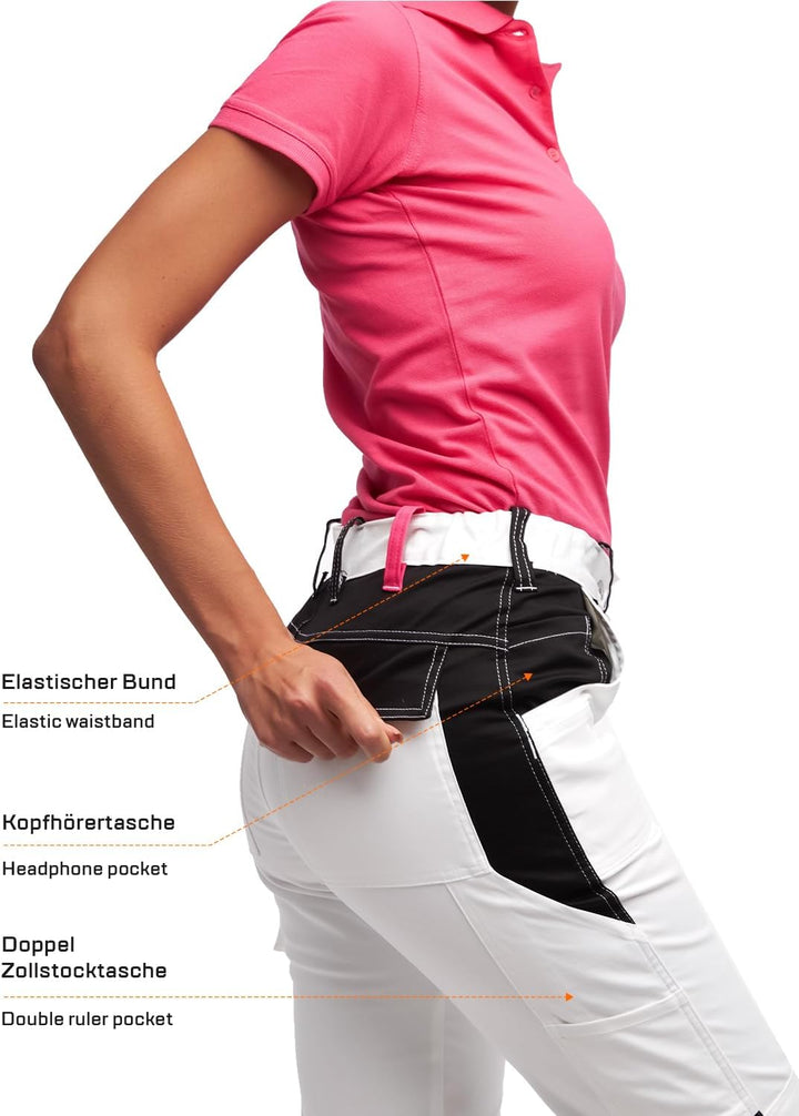 strongAnt Damen Arbeitsshorts Stretch Kurze Arbeitshose mit Cargo Taschen Outdoor 38 Weiss / Strong