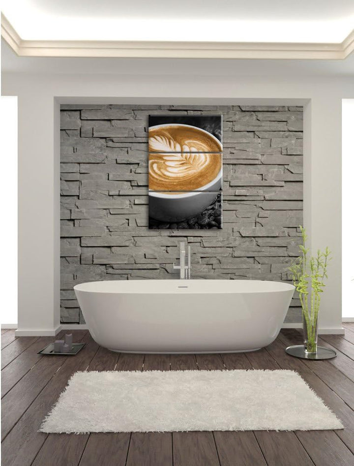 Pixxprint kratives Dekor auf frischem Kaffee 3-Teiler Leinwandbild 120x80 Bild auf Leinwand