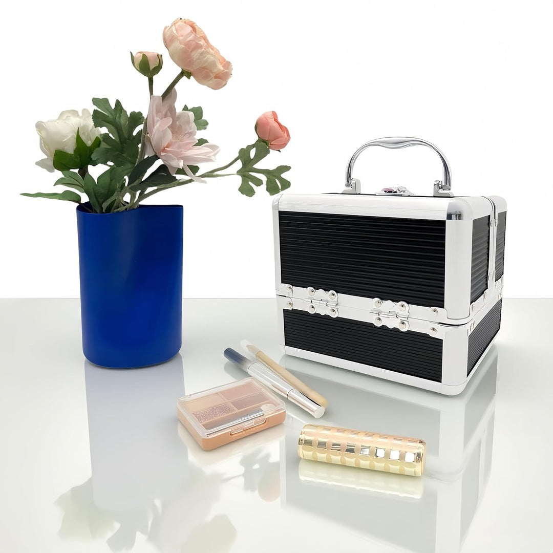 iGadgitz Home Mini Klein Aluminium Kosmetikkoffer, Schminkkoffer, Beautycase, Makeupbox - 4X ausklap