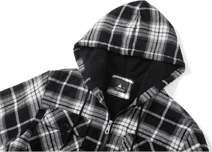 JACKETOWN Hemdjacke Herren Kariertes Winterjacke Thermohemd Fleece Gefüttert Freizeit Jacke mit Kapu