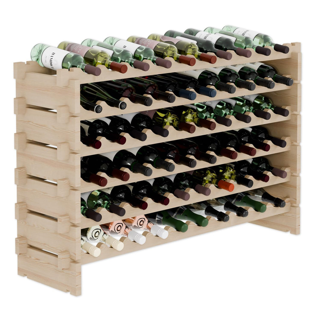 Lenmar RW-STK Weinregal aus Holz, 48-60 Flaschen Kapazität, 6 Ebenen, Farbe Beige, ideal für den Kel