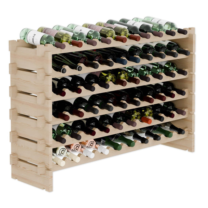 Lenmar RW-STK Weinregal aus Holz, 48-60 Flaschen Kapazität, 6 Ebenen, Farbe Beige, ideal für den Kel