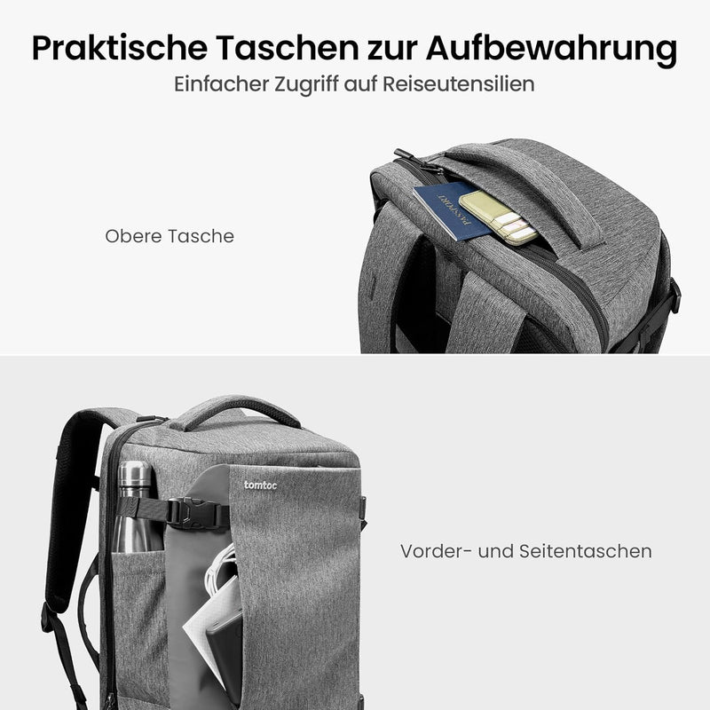 tomtoc 40L Reiserucksack, TSA Freundlich Handgepäck Rucksack Travel Backpack für 15,6-17 Zoll Laptop