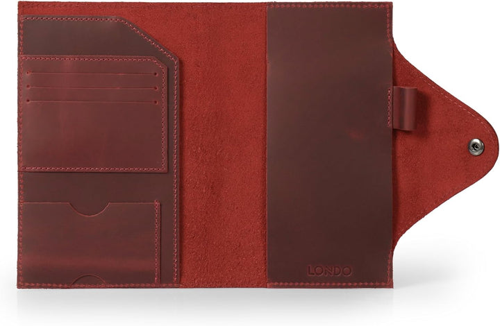 Londo Echtleder Schreibmappe Konferenzmappe mit Notizblock Notizblock und Schloss Rot M, Rot M