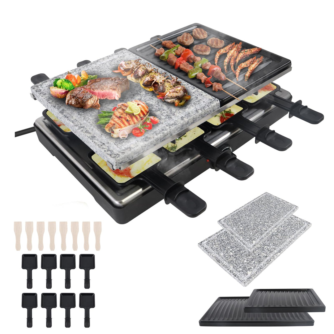 LZQ Raclette Grill für 8 Personen, Electric Grill Tischgrill Elektrogrill antihaftbeschichteter Gril