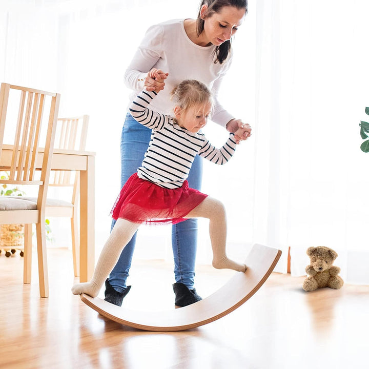 GOPLUS Balance Board Holz, Kurviges Board mit Filzunterseite, Balancierbrett für Kinder und Erwachse