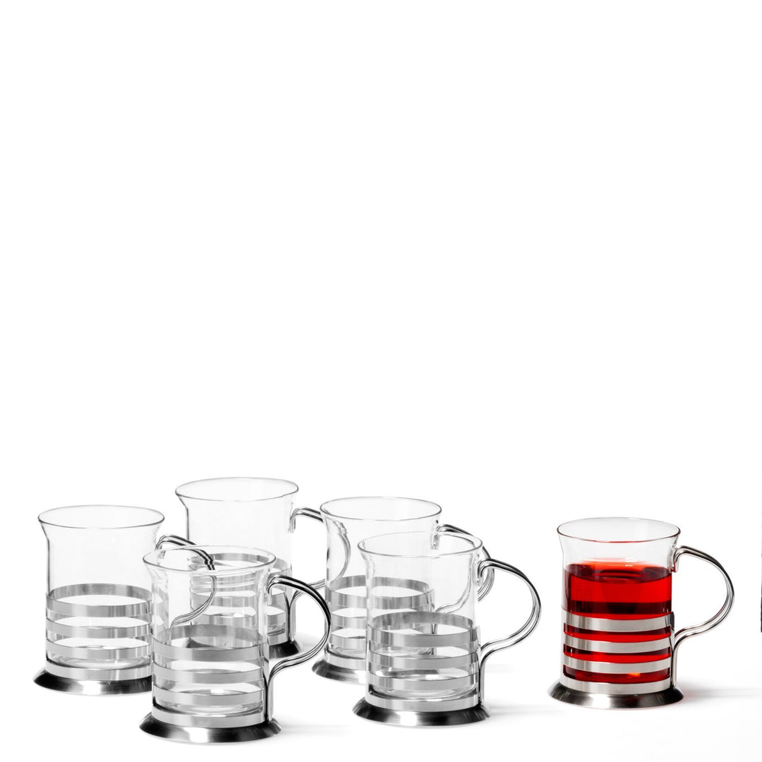 Leonardo Balance Tee-Glas 6er Set, Tee Tasse aus Glas inklusive Edelstahl-Halter, handgefertigte Tee