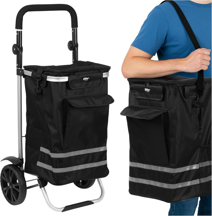 Sillar Einkaufstrolley klappbar 56 L – Einkaufsroller/Warenkorb/Hackenporsche mit Kühlfunktion 5 L,